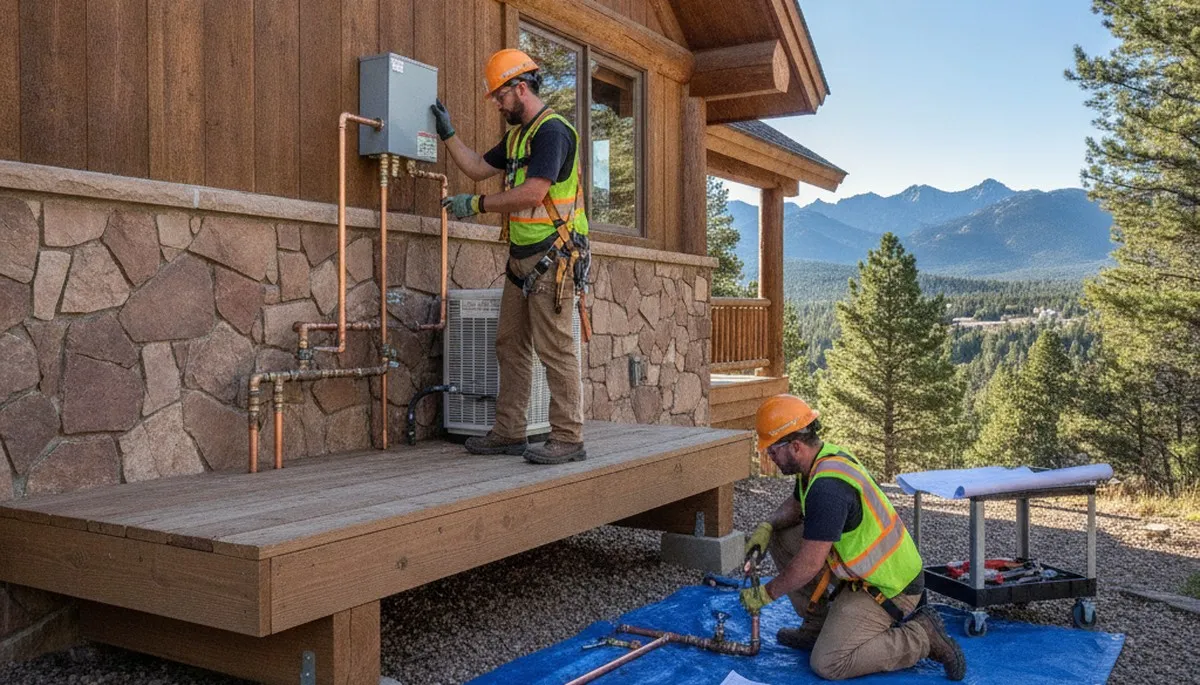 Plumbing repair technician in Colorado Springs, CO servicing a residential plumbing system