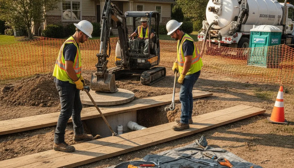 Septic repair technician servicing a Colorado Springs, CO home for on-call plumbing repairs