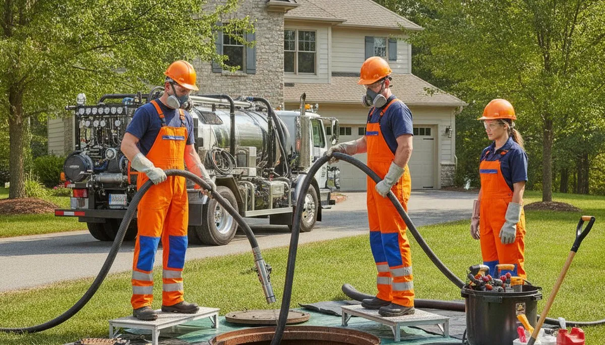 Septic tank cleaning service truck in Colorado Springs, CO for residential plumbing repairs